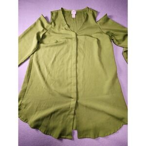 Chico's wonens size 0 green cold shoulder blouse long sleeve